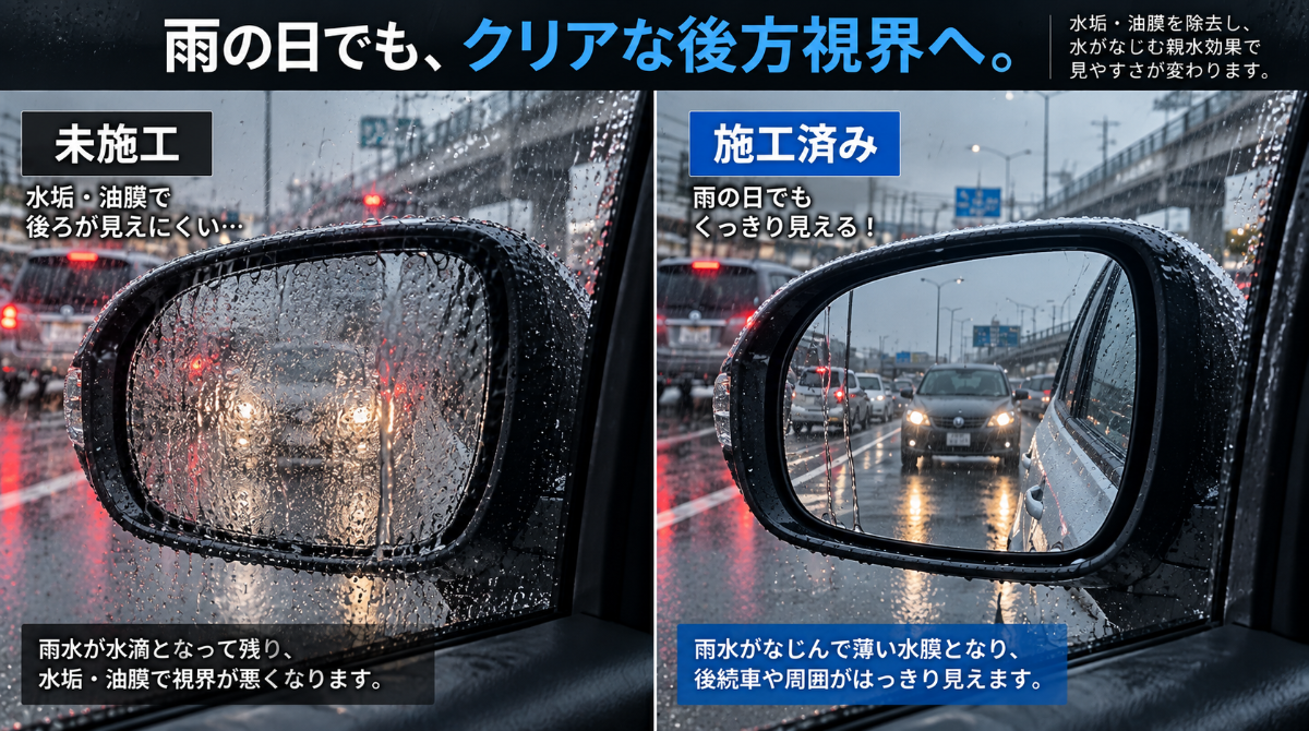 サイドミラー 油膜/水垢 除去